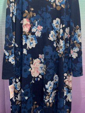 NWT Lularoe L Navy Blue Floral Sarah Cardigan Sweater